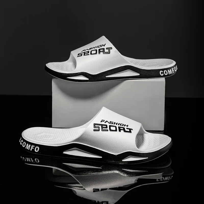 Men's Letter Print Slide Sandals Color Block Thick Sole Sport Slippers 2026