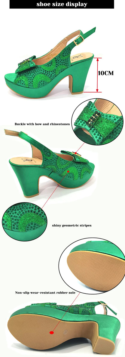 Newest Coming Pointed Toe Italian Design Italian Women Shoes Matching Bags in Silver Color for Wedding Nigerian Ladies Sandals