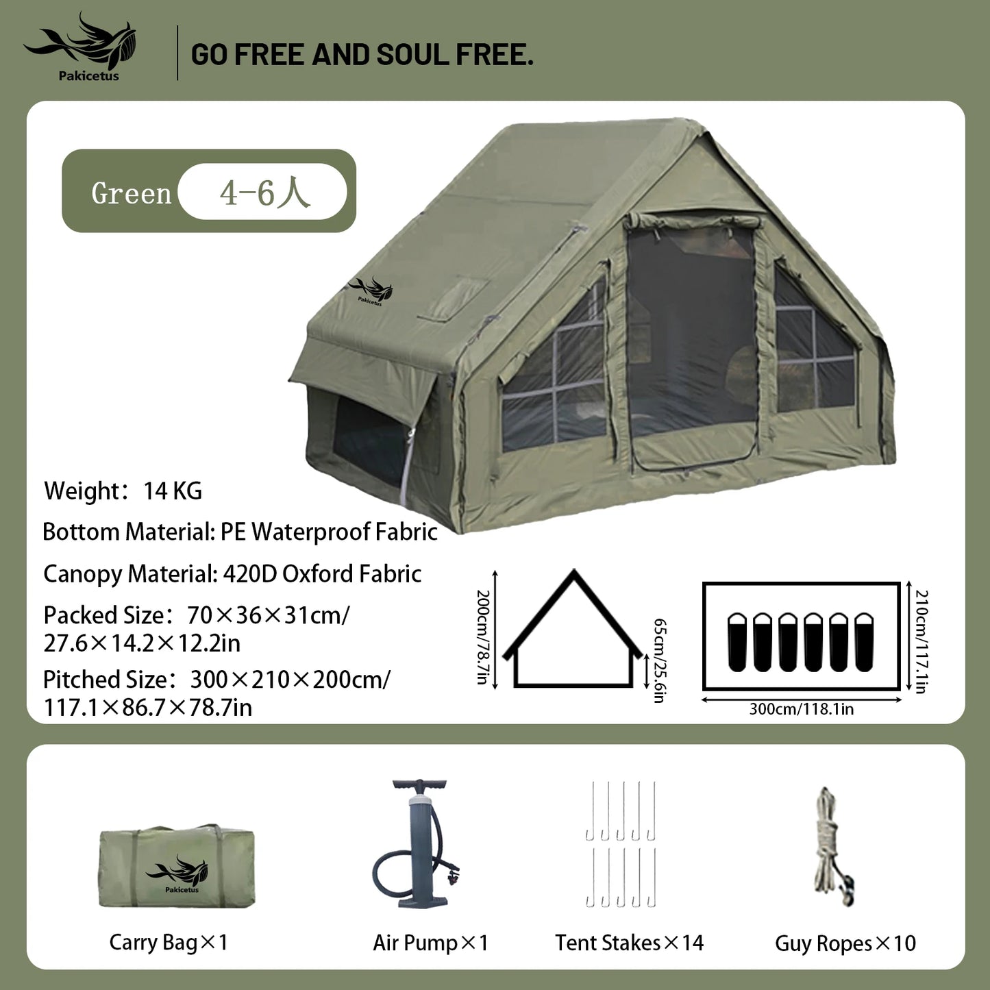 PAKICETUS Inflatable camping tent 4-8 people with windows portable water-resistant camping tent  Four season tents