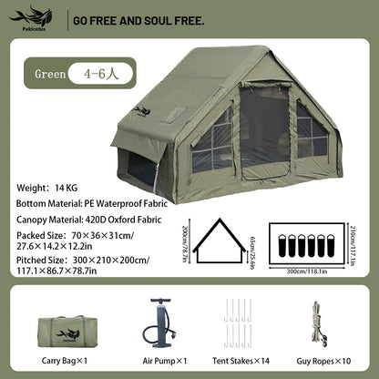 PAKICETUS Inflatable camping tent 4-8 people with windows portable water-resistant camping tent  Four season tents