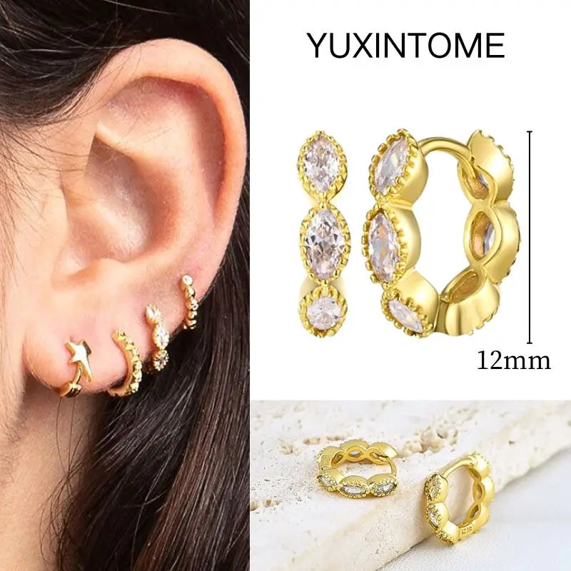 White Color Zircon Hoop Earrings 925 Sterling Silver Needle Cross/Star/Flower/Water Drop Pendant Gold Earrings Luxury Jewelry