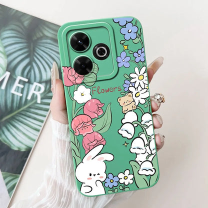 Casing For Redmi 13 Case 13 5G Cute Cat Fashion Luxury Flowers Silicone Shockproof Back Cover For Redmi 13 5G Phone Case Bumper