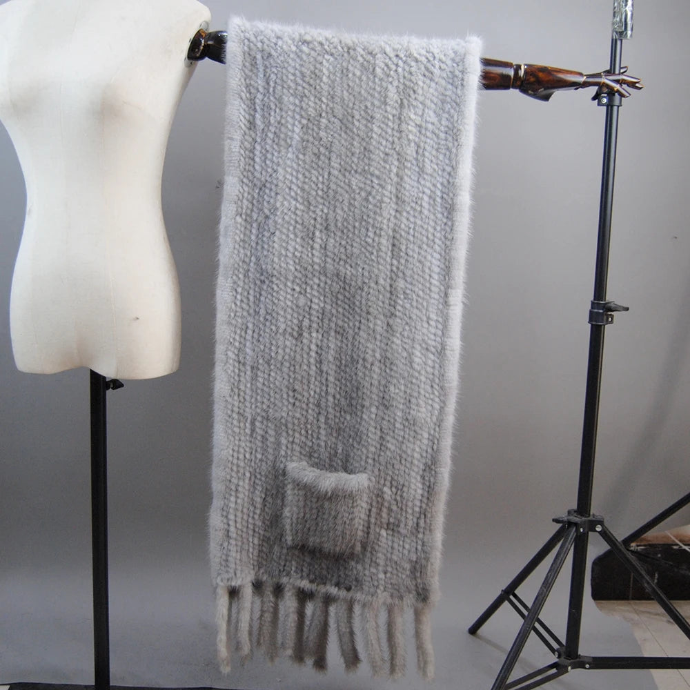 Lady Winter Warm Natural Mink Fur Pashmina Scarf Women Knit 180x35cm Real Mink Fur Warp Scarves Female Mink Fur Poncho Mufflers