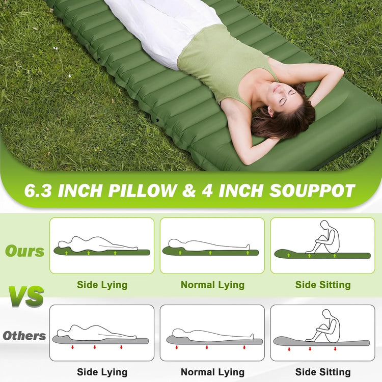 Extra Thick 4 Inch Camping Sleeping Pad Outdoor Camping Self-Inflating Mats Spliceable Hiking Fishing Sleeping Pad