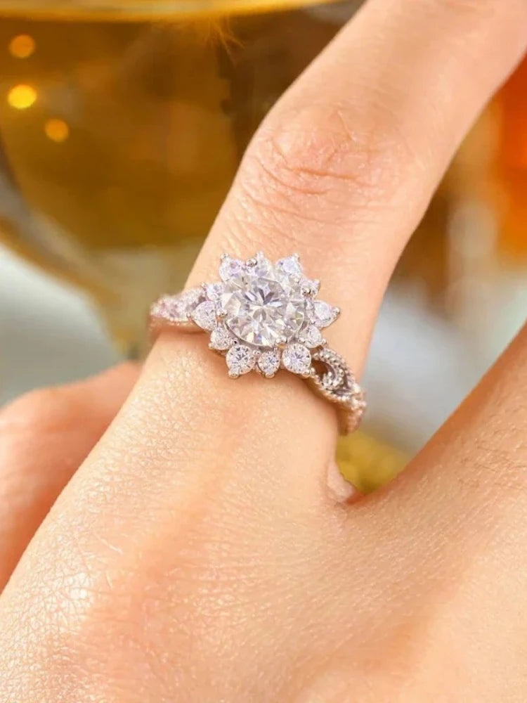 1CT Certified Moissanite Diamond Flower Ring for Women's Daily Party Wear Real 925 Sterling Silver Luxury Fine Jewelry