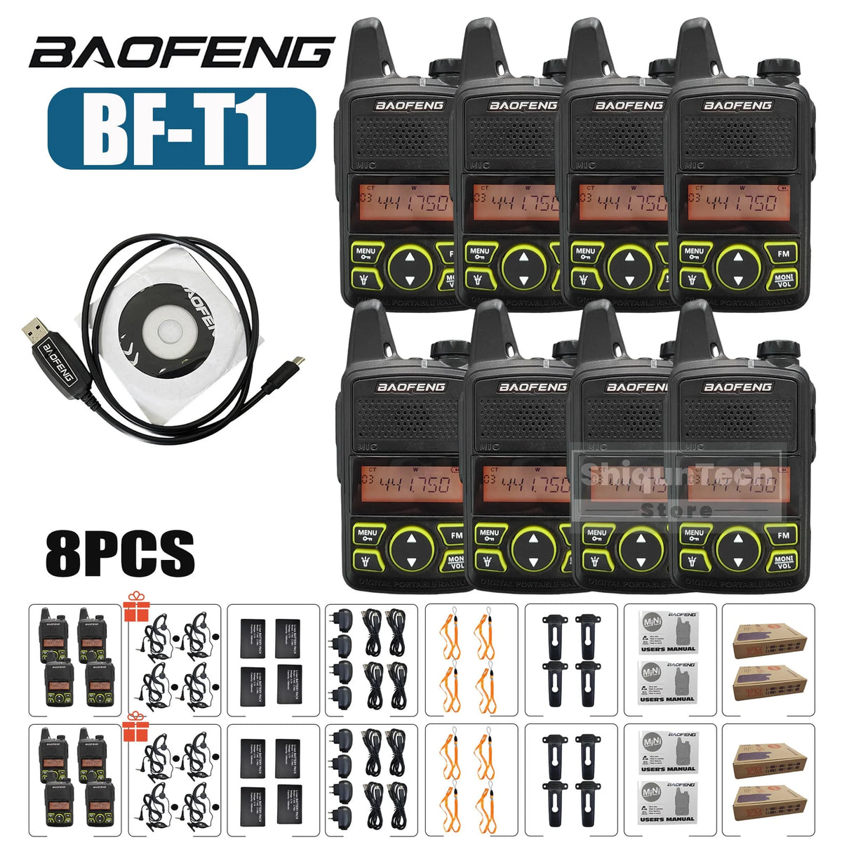 Baofeng BF-T1 Mini Two Way Radio UHF 400-470MHz FM Radio Receiver 5W 20CH Transceiver T1 Walkie Talkie For Kids Gifts 1/2/4/6PCS