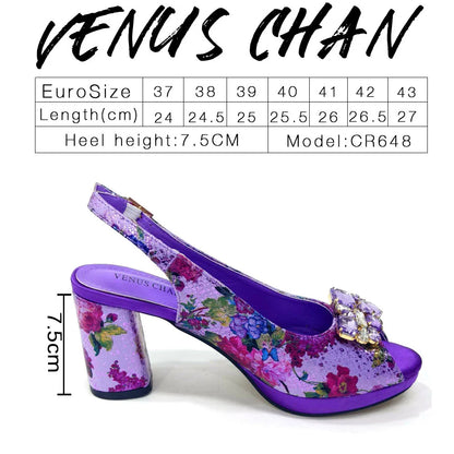 Venus Chan Italian Design Shoes and Bags Matching Set 2024 Women High Heel Party Purple Color Nigeria Wedding Bigger Size Shoes