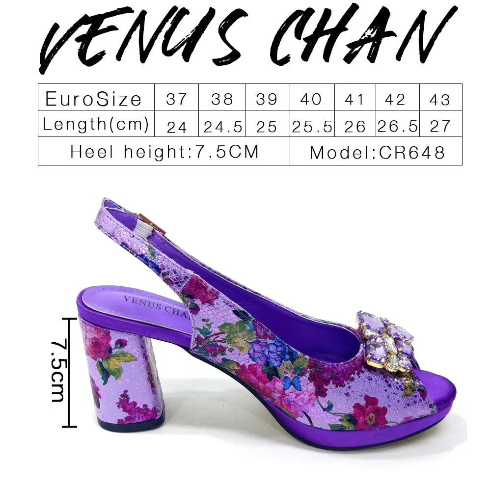Venus Chan Italian Design Shoes and Bags Matching Set 2024 Women High Heel Party Purple Color Nigeria Wedding Bigger Size Shoes