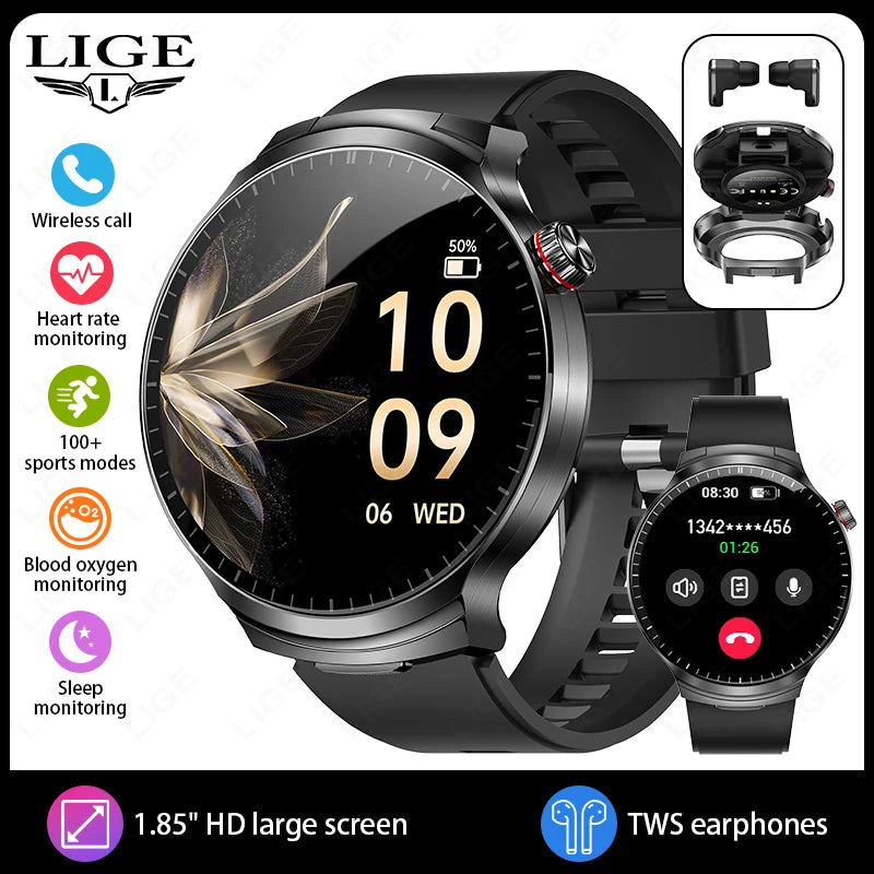 2026 New TWS 2 in 1 Smart Watch with Earbuds Bluetooth Call Earphone Smartwatch Men Women Heart Rate Monitor Sport Music Watches