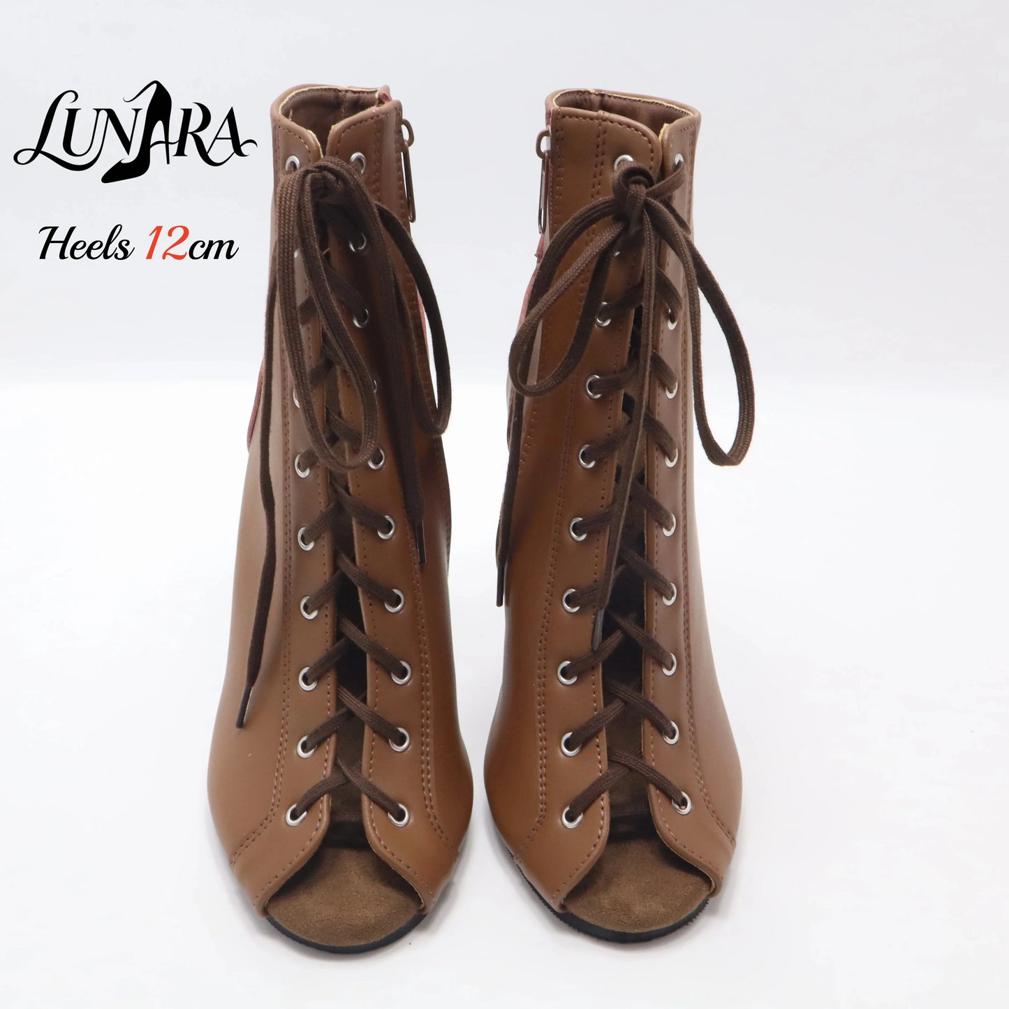 12cm/5Inch Plus size Beige PU Leather Lace-up Side zipper Peep toe High Stilettos Ankle boot Pole dancing Nightclub Rave Parties