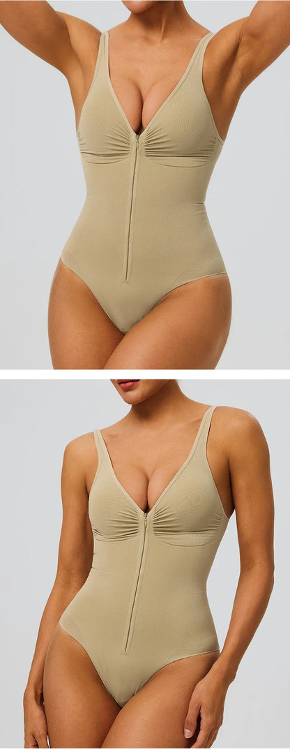 Seamless Bodysuit with Strong Compression Molding Abdominal Compression Underwear Straps Zipper One-Piece Shapewear Yoga Sets