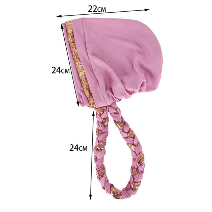 Women Hijabs Turban Hats Sequin Solid Color Braid Twist Caps Cancer Chemotherapy Beanies Cap Headwrap Plated Hair Loss Cover