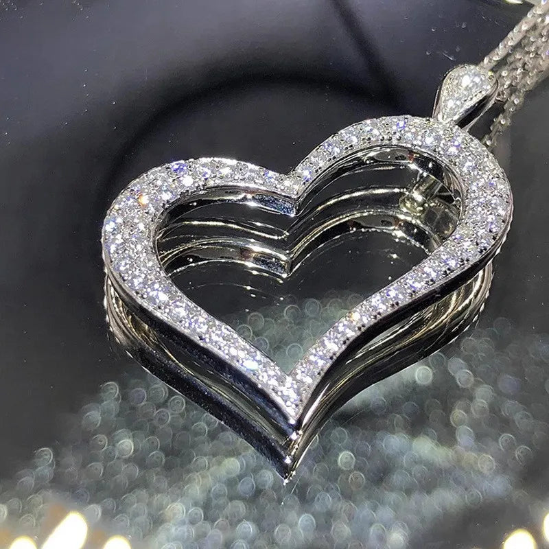925 Sterling Silver Heart Shaped Pendant Necklace for Women Bling Bling Cubic Zirconia Love Necklace Wedding Party Jewelry Gift