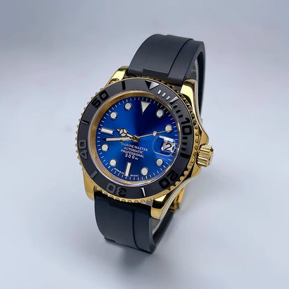 NH35 Automatic Watch Men 40MM Full Gold YM Ceramic Bezel Two-Way Rotating Sapphire Glass Luminous Luxury Rubber Strap for Man