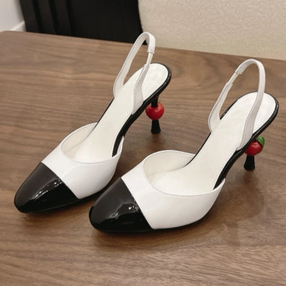 2026 Summer New Elegant Female Shoes Patchwork Pointed-Toe Stiletto Heels Sandals Luxury Trendy Back Strap Cherry High Heels 9cm