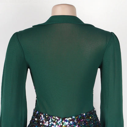 Sequined Club Pencil Jumpsuit Sexy Women V-neck Bodycon Autumn Sequins Party Overalls Romper