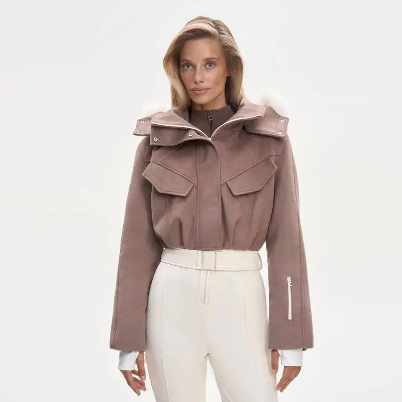 Faux Fur Patchwork Ski Jumpsuit Women Detachable Hoodie Long Sleeves Belts Zipper Warm Skiwear Female 2025 Winter Warm Rompers