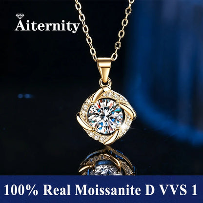 Silver 925 6 Prong Moissanite Pendant Necklace for Women Trendy Design D Color VVS Pass Diamond Testing Jewelry with Box GRA
