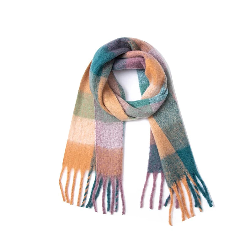 2025 Winter Thick Warm Scarf Women Cashmere Shawl and Wraps Pashmina Neckerchief Bufanda Female Rainbow Hairy Tessel Echarpe New