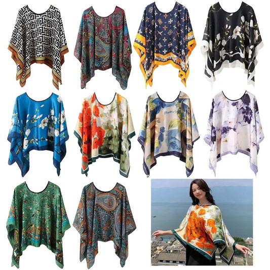 Shawls Summer Beach Sexy Women Fashion Print Chiffon Smock Bikini Cover Up Loose Blouse Sunscreen Comfortable Poncho