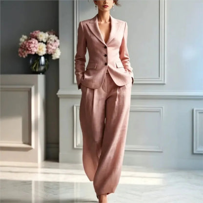 Autumn New Women's Long-sleeved Suit Shirt 2-piece Set Fashion Pocket Suit Collar Slim Temperament Female Office Trousers Suit