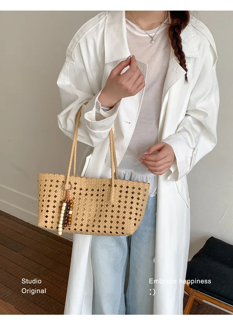 Weave Hollow Out Shoulder Bags for Women 2026 Summer Luxury Designer Hand Bag Females Beach Bags Handbags and Purses