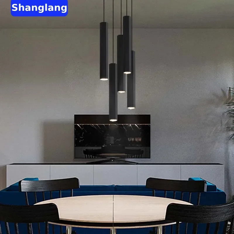 Modern LED Staircase Ceiling Chandelier Black Nordic Simple Indoor Lighting Fixture New Creative Design Island Long Hanging Lamp