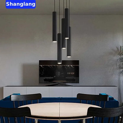 Modern LED Staircase Ceiling Chandelier Black Nordic Simple Indoor Lighting Fixture New Creative Design Island Long Hanging Lamp
