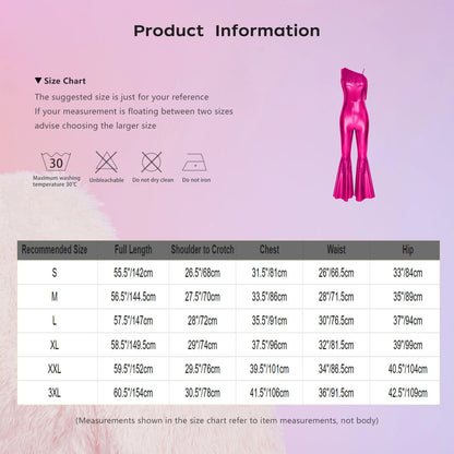 Women Vintage One Piece 70s Disco Dance Rompers Sleeveless Metallic Bell Bottom Flared Pants Jumpsuit for Retro Party Jazz Dance