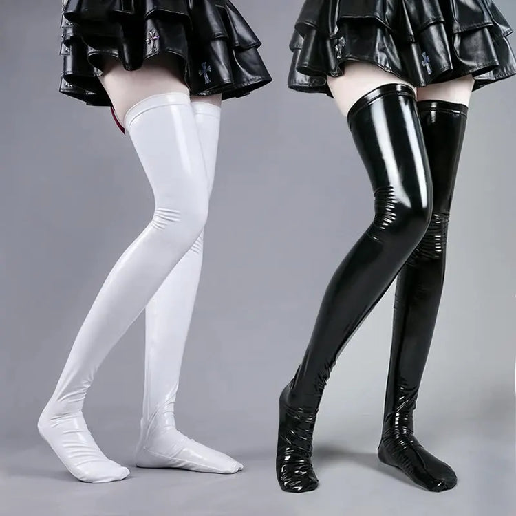 Patent Leather Thigh High Latex Stockings Women's Glossy Long Socks For Party Club Cosplay Lingerie Sexy Skinny Catsuit Stocking