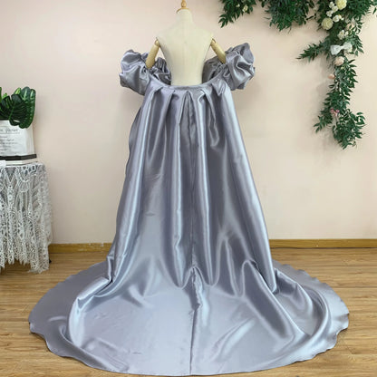 Red  Mikado Satin Long Wedding Cape Puffy Short Sleeves Court Tain Evening Cape Outfit Coat For Women Costume DJ199