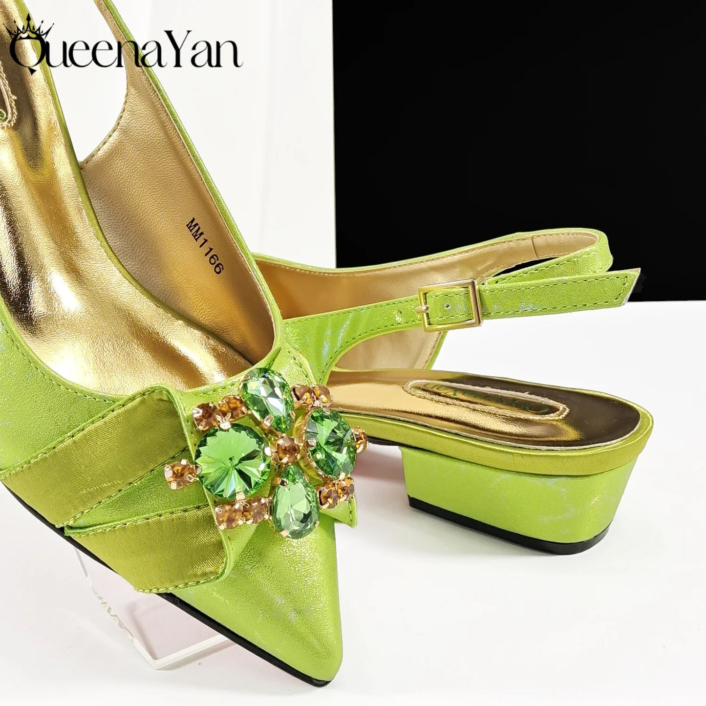 Newest Lemon Green Color Party Weddling Low Heels Pointed Toe Women Shoes and Bag Made of New Bright Materials Comfortable Heels
