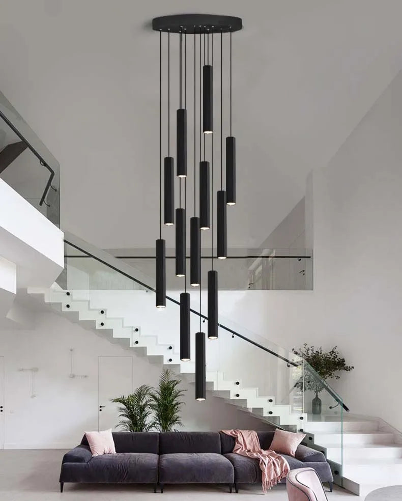 Modern LED Staircase Ceiling Chandelier Black Nordic Simple Indoor Lighting Fixture New Creative Design Island Long Hanging Lamp