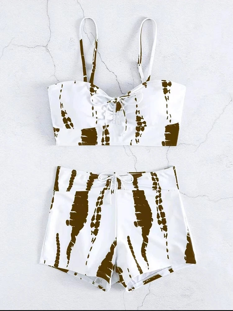 Drawstring Front Shorts Bikinis 2026 High Waist Swimsuit Women Swimwear Female Bathers Bathing Swimming Swim Suit Beachwear