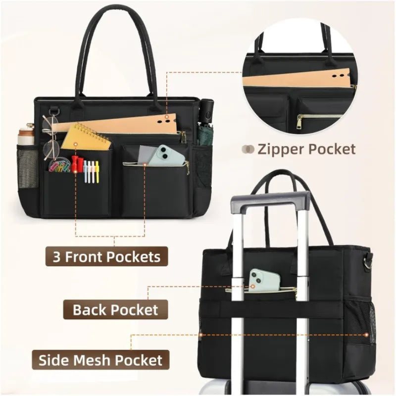 Fashionable large capacity commuting business teacher storage computer official documents women's handheld handbag reusable