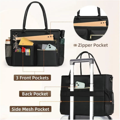Fashionable large capacity commuting business teacher storage computer official documents women's handheld handbag reusable