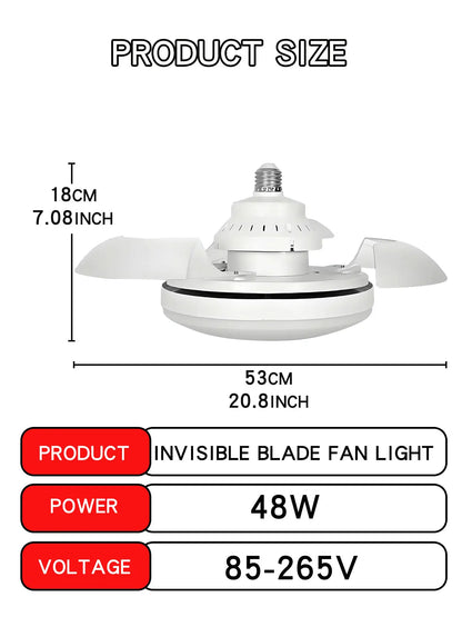 Three-Color Dimming LED E27 Ceiling Fan Lights with Remote Control Silent Dimmable Invisible Fan Light for Living Room Bedroom
