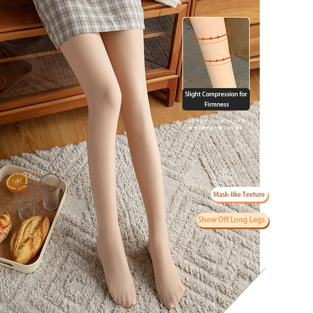 Women Winter Thermal Tights Ladies Fleece Lined Elastic Leggings Female Black Nude Tone Warm Bottoms Daily Cozy Stretch Hosiery