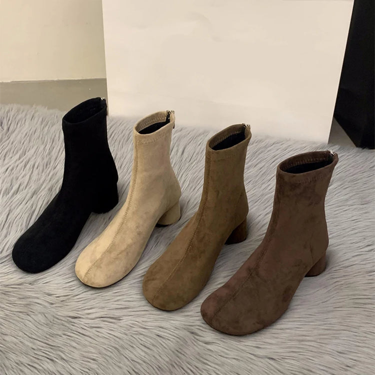 Suede Women Ankle Boots Elegant Chunky High Heels Shoes Fashion Retro Designer Shoes Woman Winter Boots 2025 Trend Mujer Zapatos