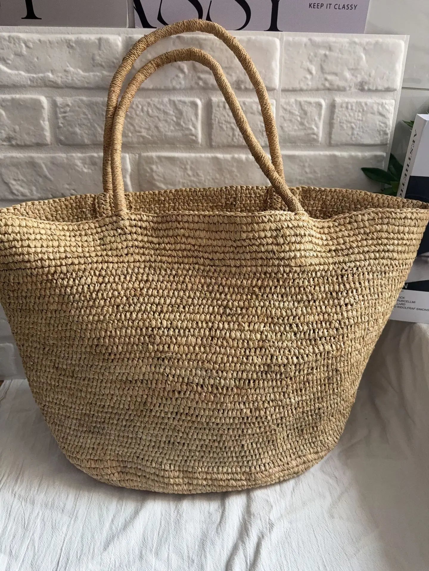 2026 New Summer Handmade Raffia Large Capacity Tote Bag for Women, Natural Straw Beach Bag, Luxury Shoulder Handbag
