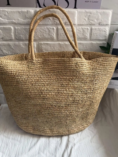 2026 New Summer Handmade Raffia Large Capacity Tote Bag for Women, Natural Straw Beach Bag, Luxury Shoulder Handbag