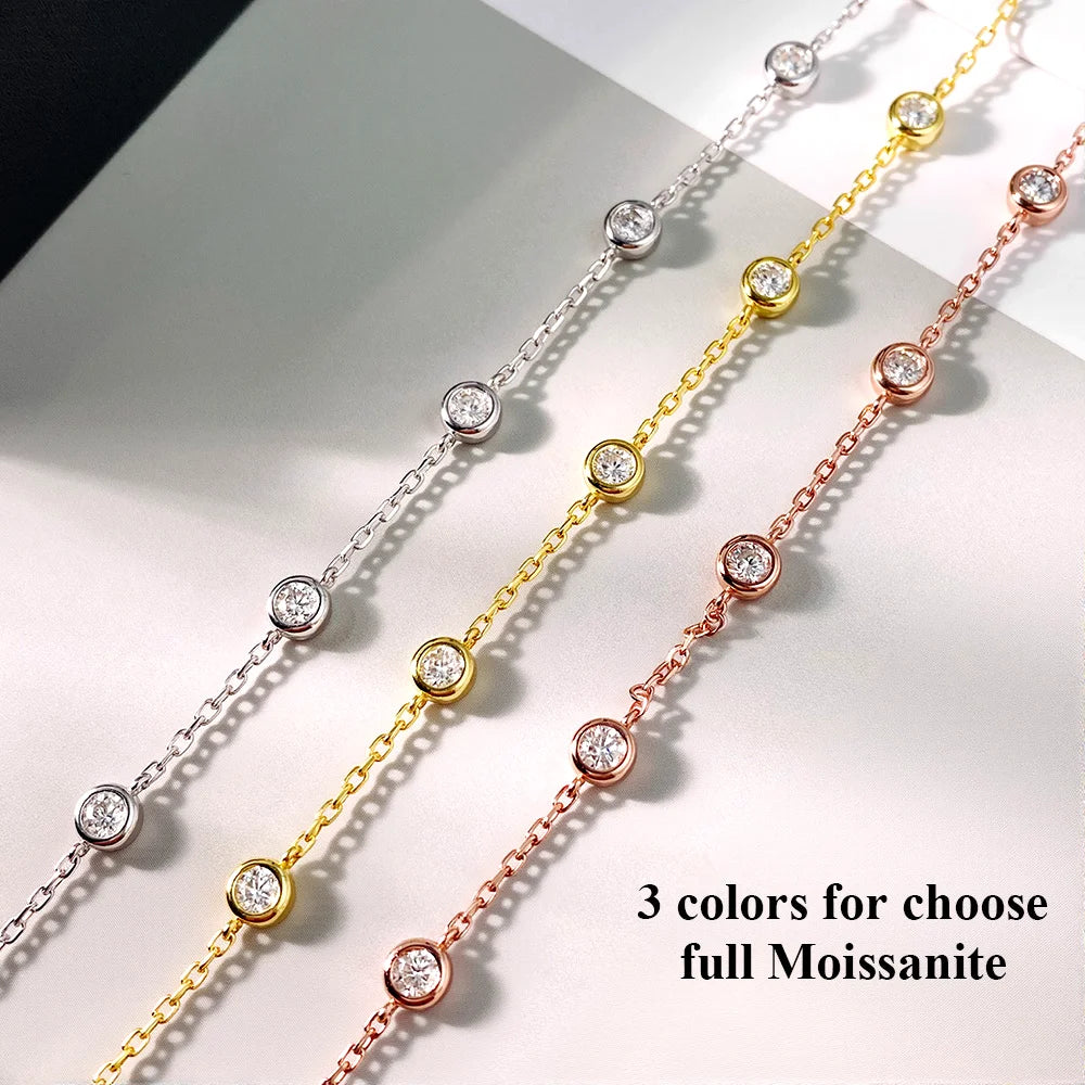 COSYA 2cttw 3mm Moissanite Necklace for Women S925 Silver Plated 18K GoldD Color Bezel Bubble Choker Chain Fine Jewelry Gift
