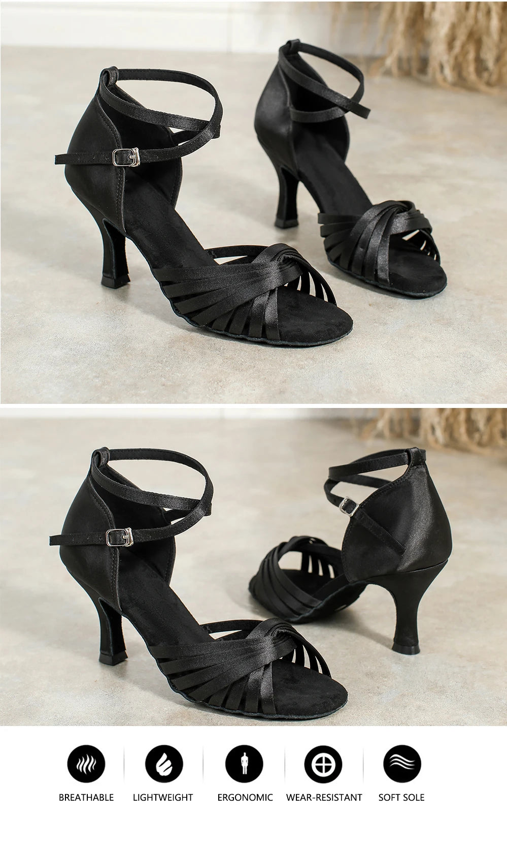CIDIPAI Black Silk Satin Latin Dance Shoes For Women Latex Soft Soled Ballroom Tango Salsa Dance Shoes Indoor Party Shoes