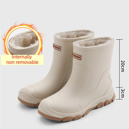 Mens High Top Rain Boots Mid Tube Couple Chef Shoes Thick Soled Long Tube Boot Outdoor Plush Warm Casual Boots Winter Water Shoe