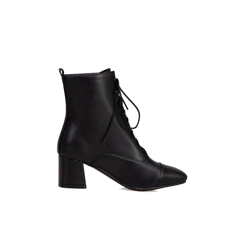 Sexy Ankle Boots For Women Winter Shoes Custom Black White High Heels Lace Up Short Boot Autumn Pumps Large Size 43 WSH5218