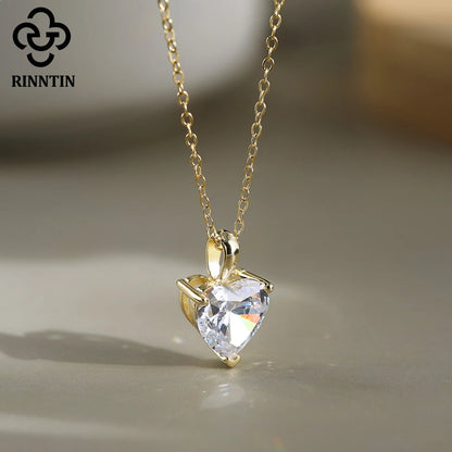 Rinntin Moissanite Diamond Heart Pendant 1-4CT 925 Sterling Silver Chain Necklace Party Choker Fine Jewelry Accessories SMON08