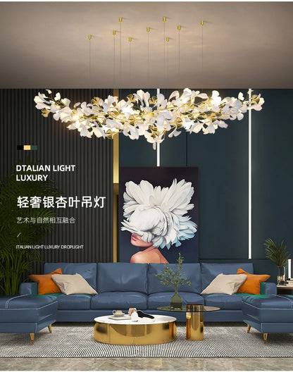 Modern Ceramics Chandeliers Home Ginkgo Biloba Decoration Villa Living Room Lighting Pendant Lamps Indoor Hanging Lights Fixture