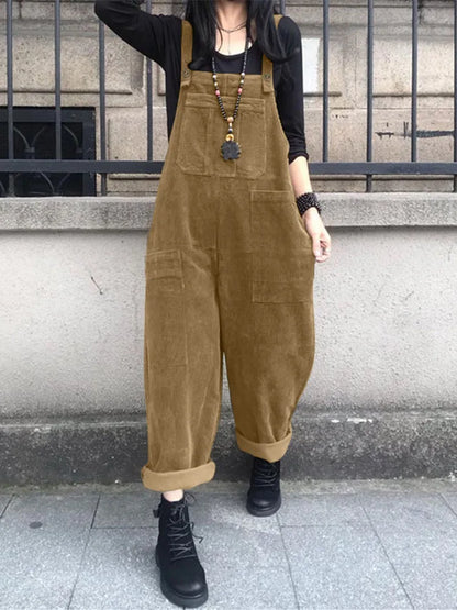 Autumn Corduroy Jumpsuits 2025 ZANZEA Women Overall Pants Casual Suspender Fashion Wide Leg Playsuits Rompers Streetwear Trouser