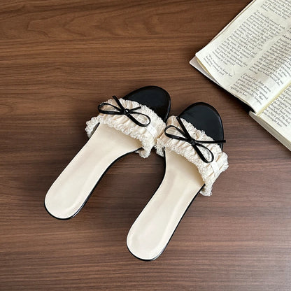 Bow Women Slippers High Heels Casual Fashion Shoes Summer Woman Pumps 2025 New Luxury Walking Sandals Sexy Dress Zapatos Mujer