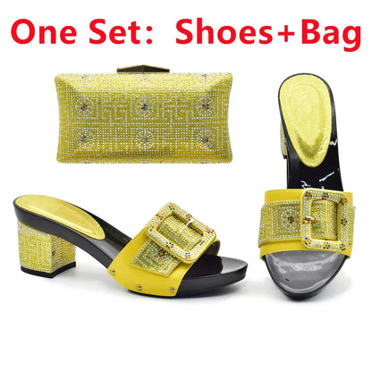 Latest African Shoes and Matching Bags Italian Nigerian Women Wedding Shoes and Bag Set with Rhinestone Luxury Designer Pumps